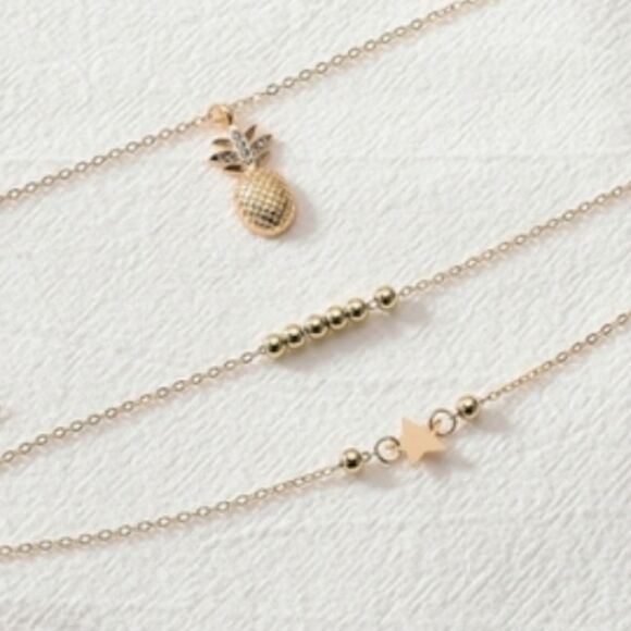 New PINEAPPLE STAR & GOLD BEAD anklet set - Picture 4 of 11